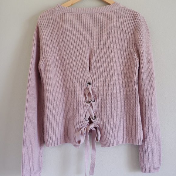 Lace Back Sweater in brown taupe by Moon &Madison - Picture 2 of 5